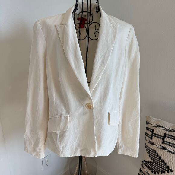 Anne Klein Creamy White Silk Linen Blend Notched Collar Single Button Blazer-8 - Picture 4 of 11